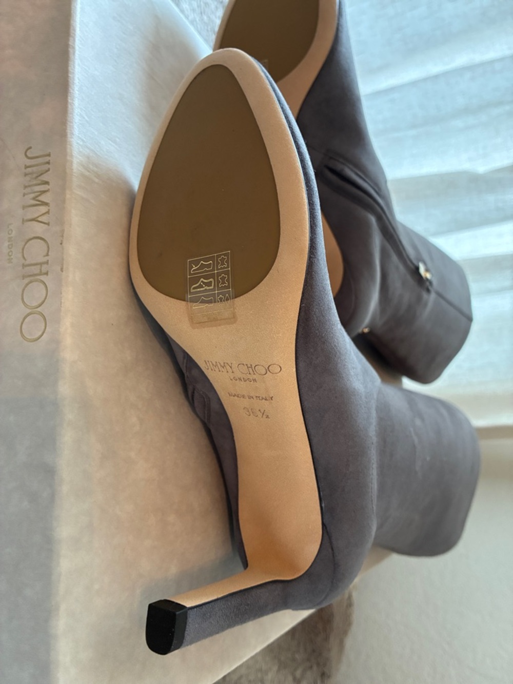 NIB NWT 6.5 Jimmy Choo London Tempe 85 Women's Suede Knee-High Boots Dusk Grey - Picture 3 of 10